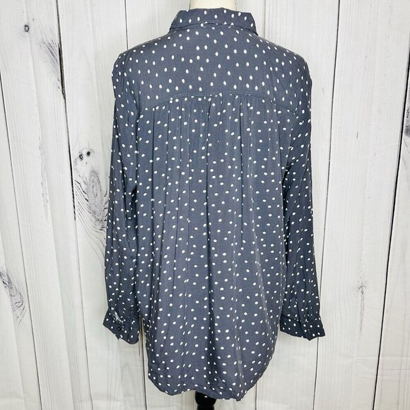 Ann Taylor Loft Gray White Polka Dot Collared Button Up Top Shirt Sz L Rayon - Picture 6 of 8